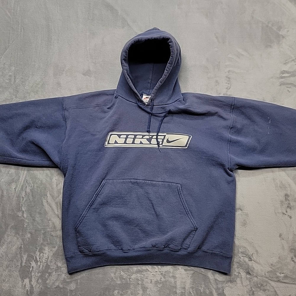VTG Nike Jacket Mens Large Blue Pullover Hoodie Spellout Made In USA